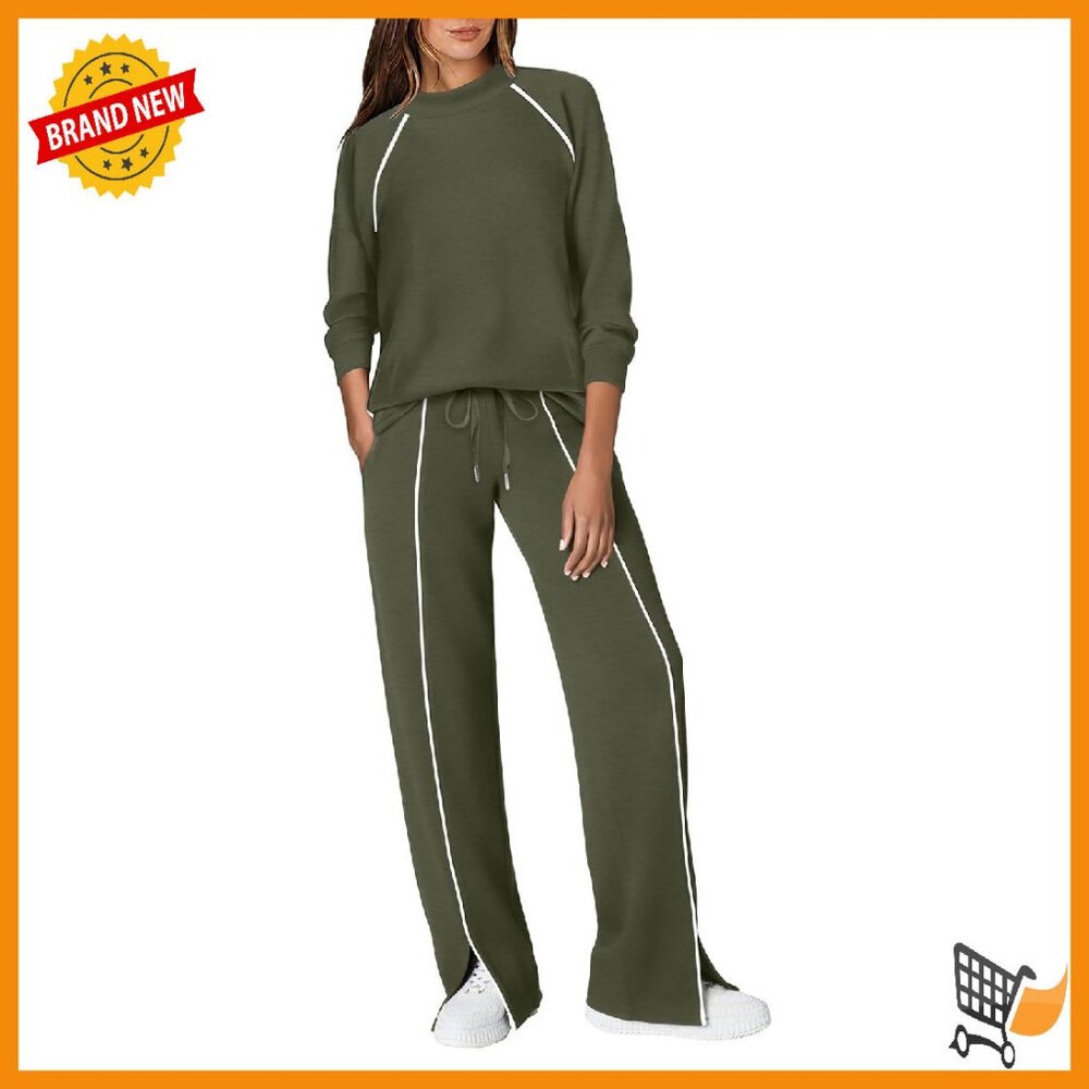 Soft 4-Way Stretch Lounge Set, Mock Neck Top & Wide Leg Pants